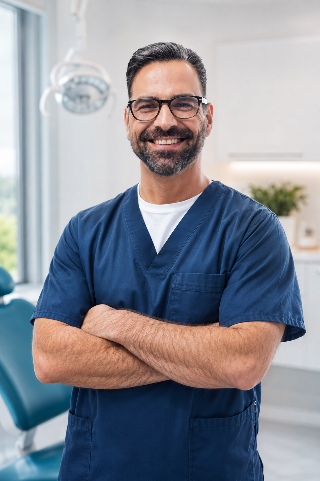Dr. João Silva de braços cruzados em seu consultório